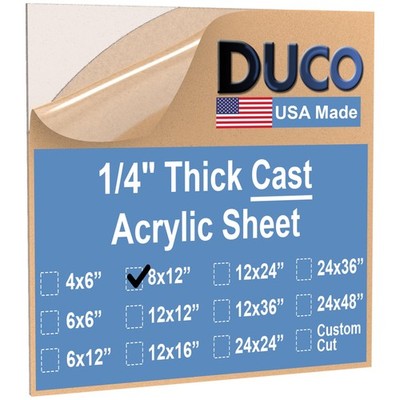 Duco Clear Cast Acrylic Sheets 1/4'' (6mm) Thick 8'' x 12'' - 1 Pack of USA-Made...