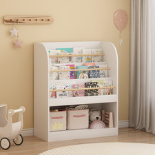 White Kids Bookshelf with Open Storage Multi-Tier Wooden Books Toys DisplayShelf