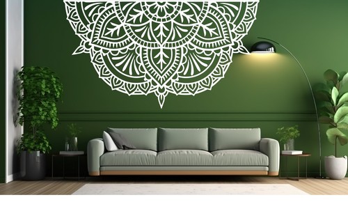 Large Boho Half Mandala Wall Sticker Bedroom Removable Vinyl Decal - Picture 1 of 23