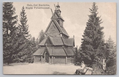 Vintage Postkarte Gol Stabkirche Bygdoy Volksmuseum Oslo Norwegen Mittet