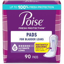Poise Incontinence Pads Size 6 Ultimate Long 90 Count Women Bladder Control