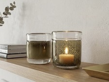 Set of 2 Textured Glass Votive/Tea Light Candle Holders, Clear Brown, Modern