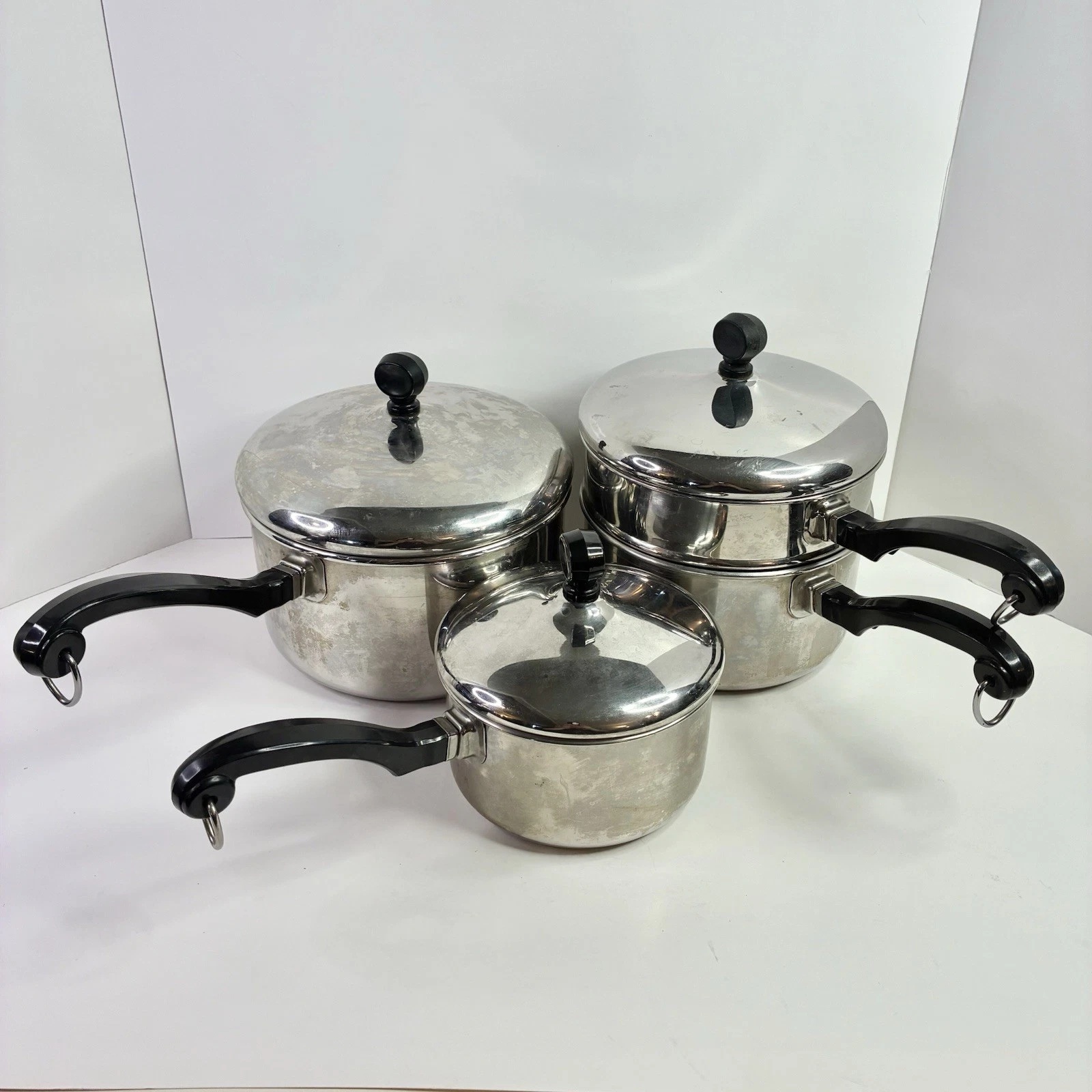 Farberware Aluminum Clad Stainless Steel 7 Pc Double Broiler Pots Pans Lids*READ