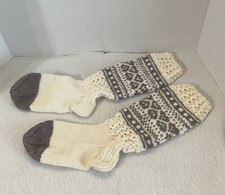 Hand Knitted Women Ankle Socks Multicolor Brown/Ivory NEW 