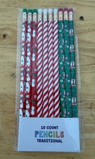 10-Count Holiday Christmas Pencil Set - Snowmen, Santa,  Candy Cane Designs