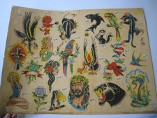 Vintage old tattoo flash... shop used, 20'' x 15'' ...  ' PINKY YUN '