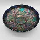 Fenton Blue Carnival Glass Scalloped Candy Dish Bowl Thistle Pattern Vintage
