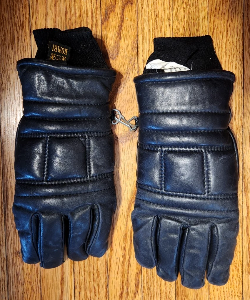 Vintage KOMBI Black Leather Gloves Men’s Size Medium Ski Gloves Preowned Nice!