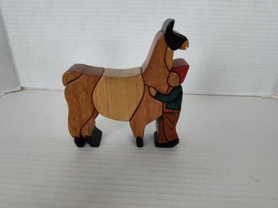 Woodflair Peru Hand-Carved Llama with Child Figure Rustic Folk Art