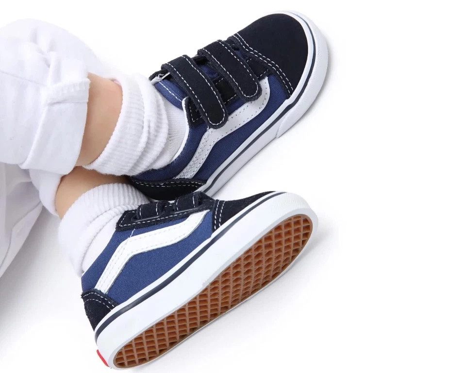 Vans Toddlers Old Skool V Sneakers With Fastner | Navy | Authentic New - Image 2 of 4