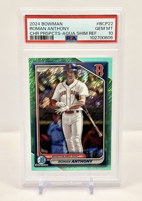 #ad 2024 Bowman Roman Anthony Aqua Shimmer 125 #BCP 12 PSA 10 POP 6 Red Sox $199.99