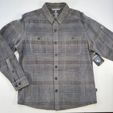 KUHL Diskord Shirt-Jac Corduroy Jacket Gray Mens Large Handwarmer Pockets Cotton