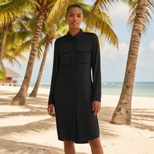 MICHAEL KORS Black Utility Shirtdress Long Sleeve Button Front Pockets XS