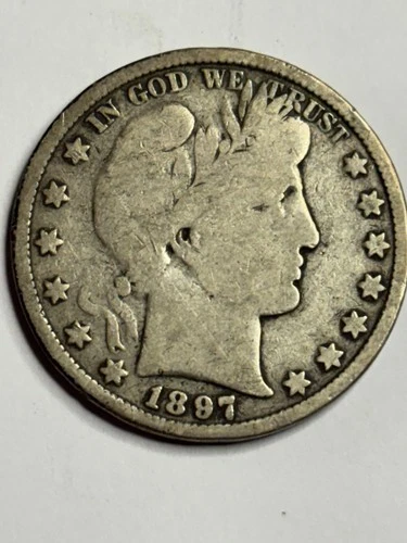1897 Barber Half Dollar 90% Silver Coin, Circulated