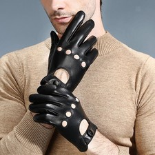 Gants de conduite rétro pour homme en cuir noir, doublés et compatibles avec