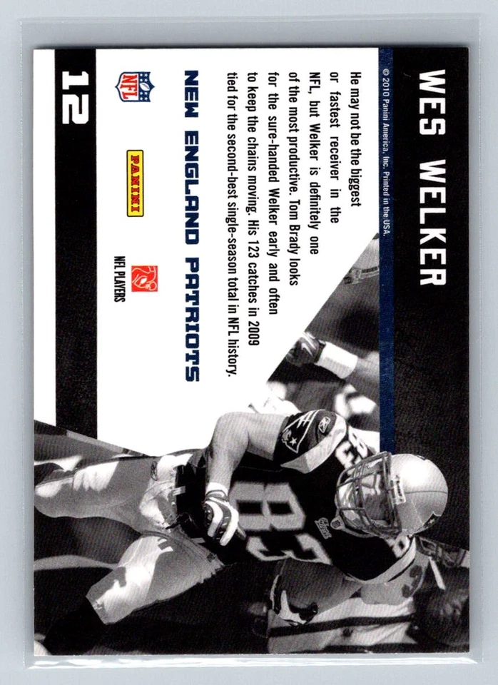 2010 Panini Threads #12 Wes Welker Century Stars New England Patriots D52 - Image 2 of 2