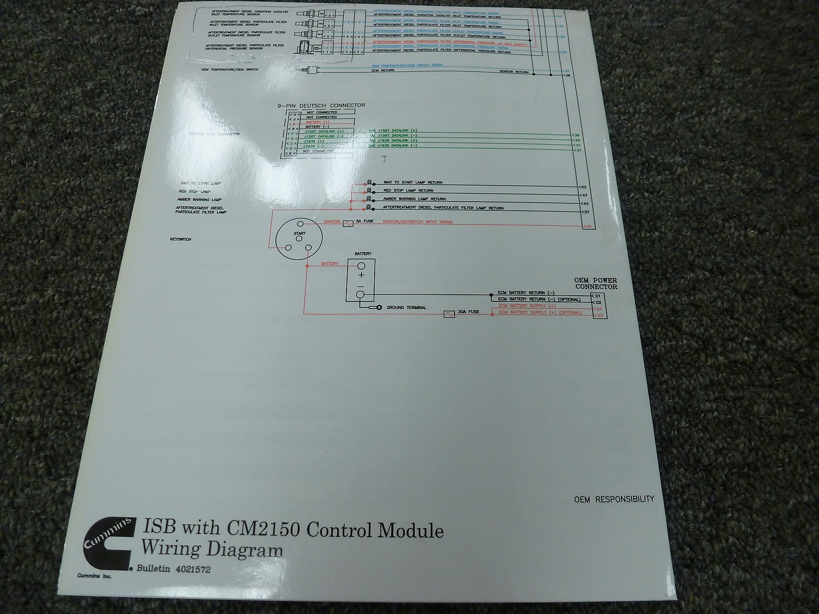 Cummins ISB Engine w/ CM2150 Control Module Electrical Wiring Diagram