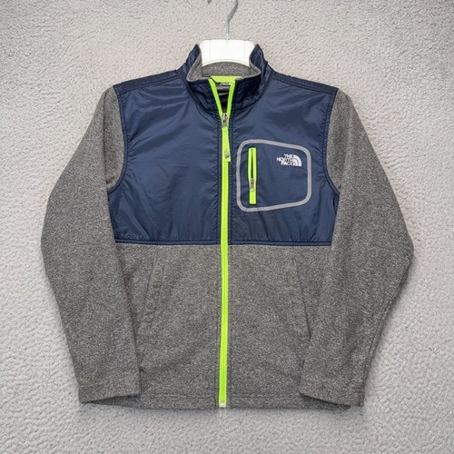North Face Jacket Youth Boys Medium Gray Blue Fleece Glacier Outdoor Hiking