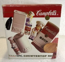 Vintage 1996 Campbell's Soup Company Kids Ceramic Salt Pepper Shakers 3 Pieces
