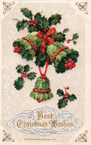 John Winsch Best Christmas Wishes Holly Bells Ringing Vintage Postcard - 第 1/2 張圖片
