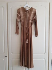 Aab collection tribal stitch abaya in golden/brown  xs 56 with belt immaculate