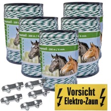 Weidezaunseil 1000m 6mm 6Niro+5 Verbinder+Warnschild weiss-gr&uuml;n,Material Monofil