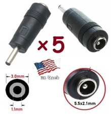 x5 DC Power 3.0x1.1mm Male Plug to 5.5x2.1mm Female Jack Adapter Connector L 