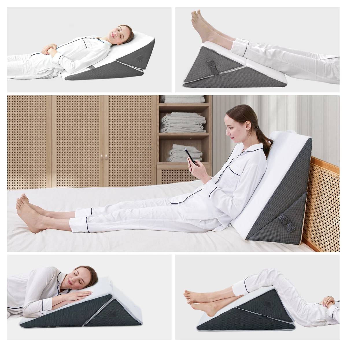 Foldable Bed Wedge Pillow Memory Foam Triangle Support Pillow w/ Removable Cover