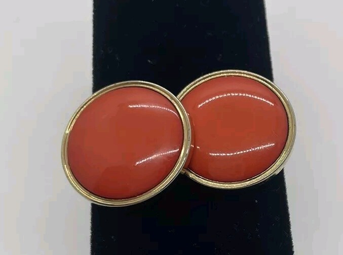 Gold-Tone Circle Stud Earrings with Orange Raised Center-image