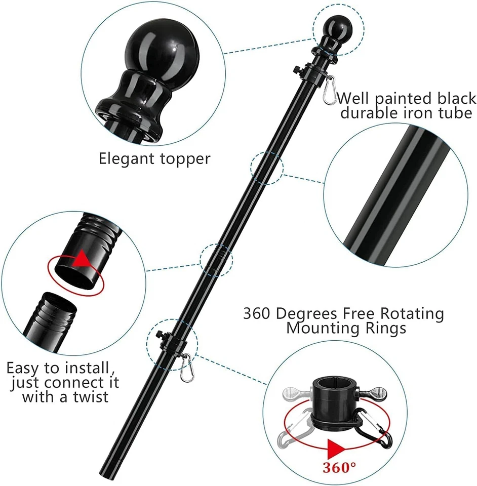 6英尺旗杆套件重型支架金属杆带2个花园旋转环 — 第 3/4 张图片