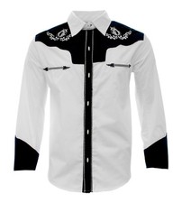 Cowboy Shirt Camisa Charra Western Wear El General Long Sleeve White/Black