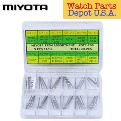 Miyota Stems Assortment, 12 of the Most Popular Stems (60 Pieces) - NEW!