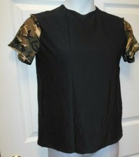Camo/BlackShort Sleeve Dance Shirt Black w/ Camoflauge Sleeves Boys/ Men Spandex