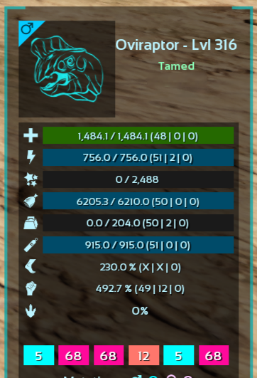 ARK Survival Ascended PvE High Level 316 Cotton Candy Oviraptor PC