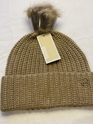 NWT Michael Kors Camel Dark Tan Womens Cable Knit Faux Fur 