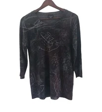 INOAH Color Shades Top Artsy 3/4 Sleeves Made In USA Womens Size XS