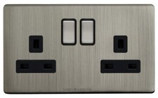 Black Gloss Nickel or Brush Chrome Wall Plate Plug Socket & Switches Slim Flat
