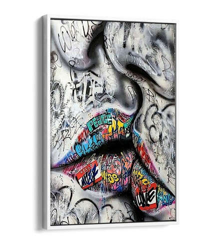 LOVERS KISS GRAFFITI -DEEP FLOATER/FLOAT EFFECT FRAMED CANVAS WALL ART PRINT- - Picture 12 of 12