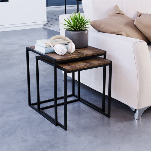 SALE Nest of 2 Tables Living Room Furniture Dark Wood