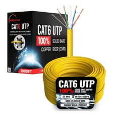 1000FT CAT6 ETL CMR Ethernet Cable 23AWG 550MHz Solid Copper Riser Wire Yellow