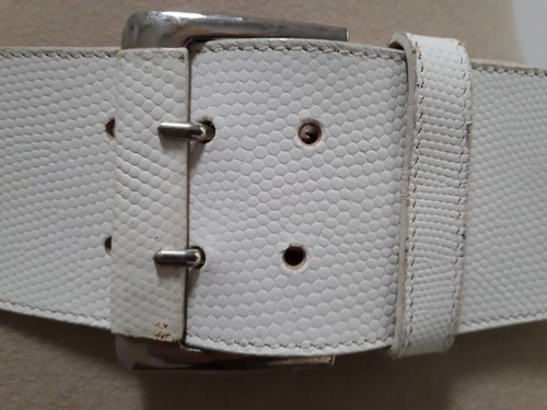 N39 LARGE CEINTURE CUIR BLANC Dorothée Bis T.75 VINTAGE 80 WHIT LEATHER BELT M/L - Imagen 8 de 11