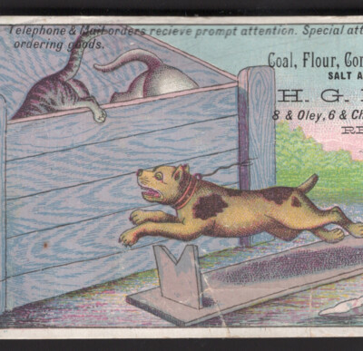 READING PA TRADE CARD, DOG CHASING CAT etc~ HG LANDIS, COAL,STRAW, FLOUR+   X770