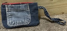 Handmade Denim Jean Wristlet Bag Makeup Bag Travel Bag