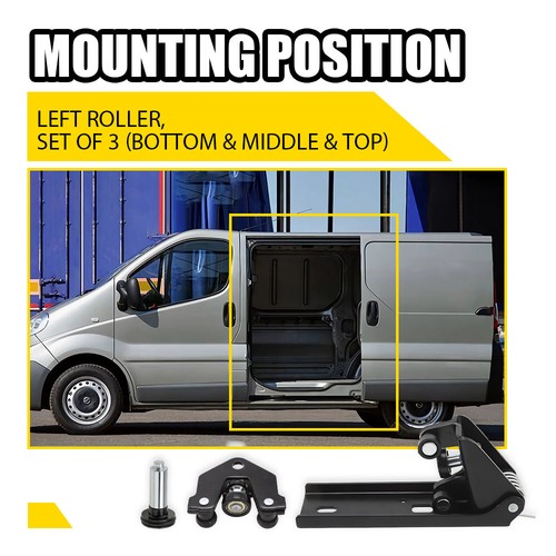3PCS For Vauxhall Vivaro Door Roller Set Left Side 93451715 Mk2 X82 2014 - 2019 - Picture 7 of 20