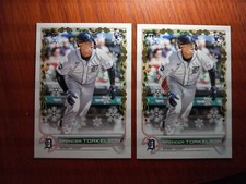 2022 Topps Holiday Spencer Torkelson RC SP (819) Candy Cane Sleeve Tigers + base