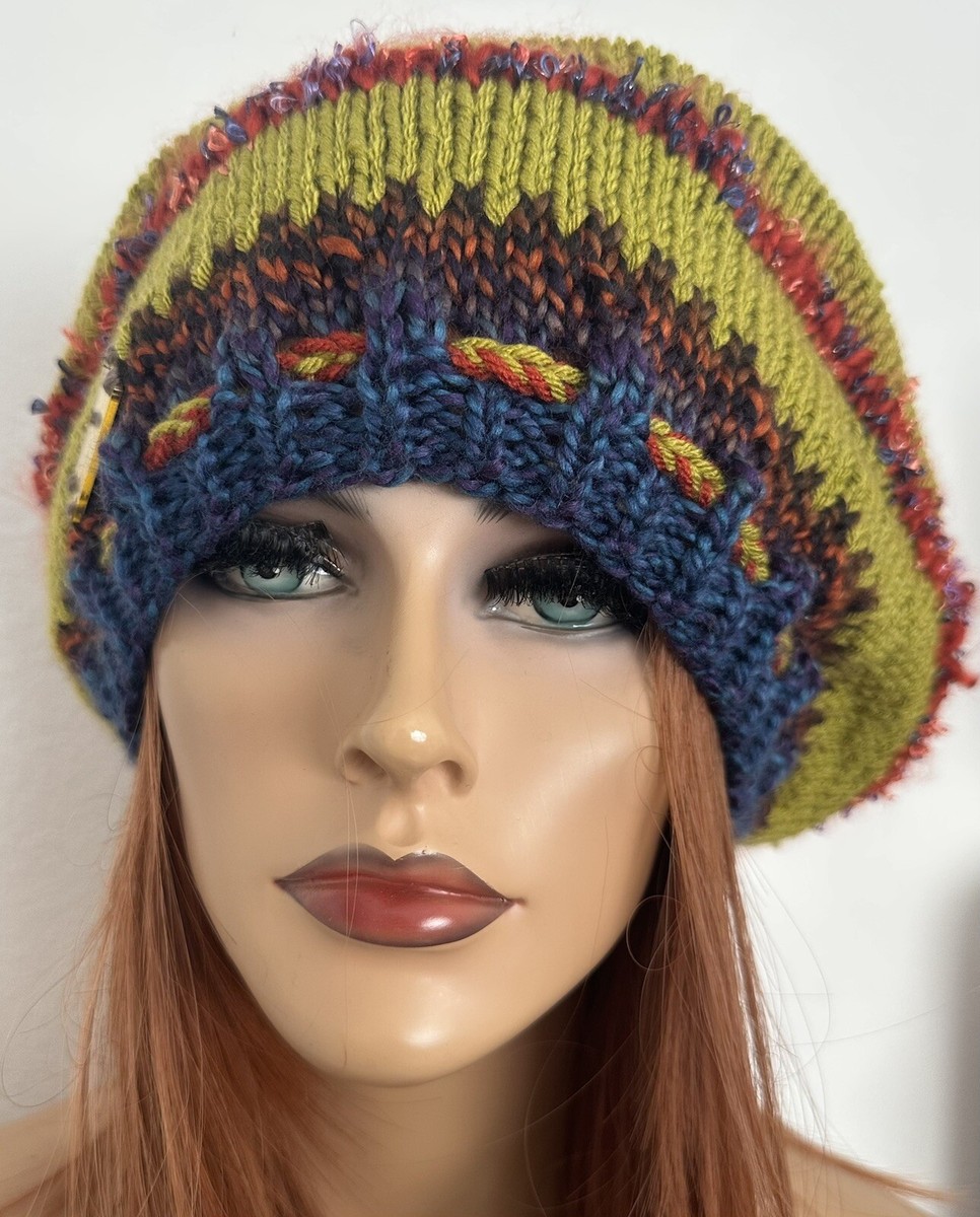 Hand Knits 2 Love Slouch Hat Beanie Cap Designer Multicolors Decorative Bead Hip Hand Knits 2 Love Beanie Slouch Hat Cap Plaid Checkers  main image 2