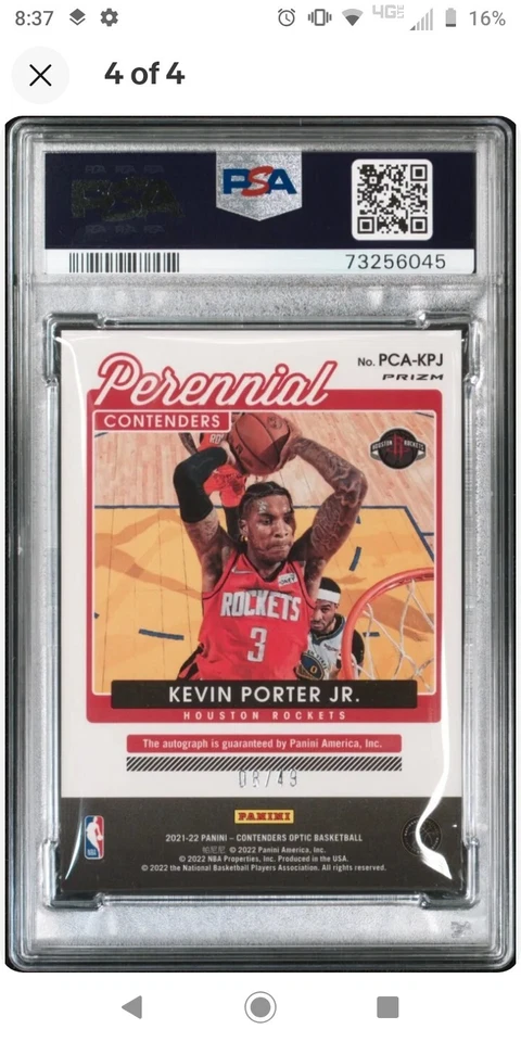 NBA '21 Contenders Optic Kevin Porter Jr Perennial Auto Blue Prizm /49 PSA9 Mint - Image 2 of 2