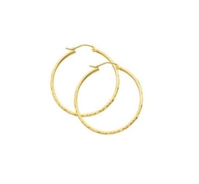 14 Kt Massiv Gold Gelb Weiß Diamantschliff Creolen 1,5 mm Aretes de Oro