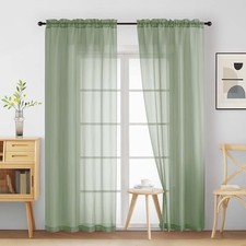 Sheer Curtains 90 Inches Long 2 Panels, 42"W x 90"L Pack of 2 Sage Green