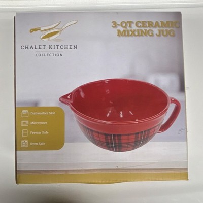 Chalet Kitchen 3-Qt Ceramic Plaid Jug Red Black Dishwasher Microwave Oven Safe